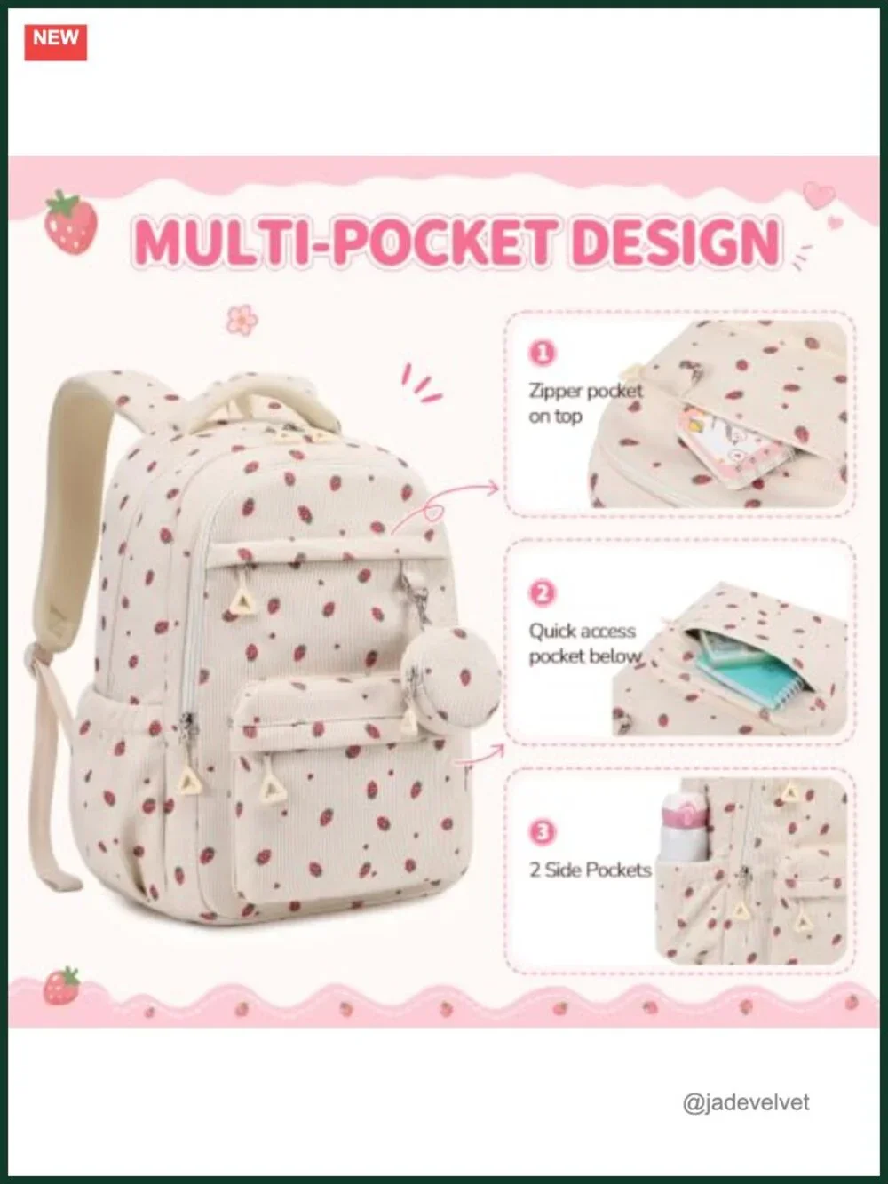 Girls Corduroy Laptop Backpack with Multi-Pockets